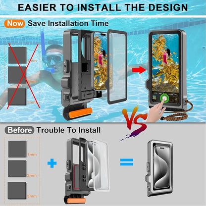 2026 Diving Snorkeling Phone Case for iPhone 17/16/15/14/13/12/11 Pro Max/XS/X Samsung Galaxy S26/S25/S24 Professional Scuba Dive Waterproof Underwater Photo Video Cover (4TH Gen, Gray)