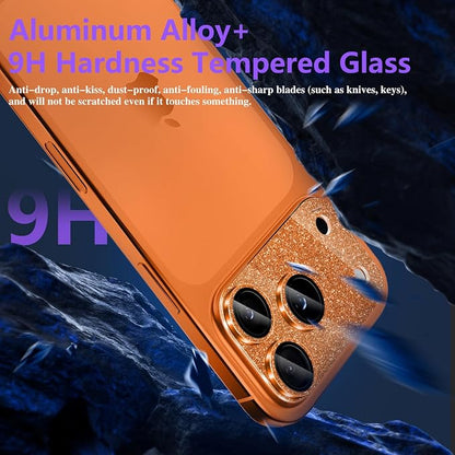 Camera Lens Protector for iPhone 17 Pro Max, Bling Glitter Camera Cover with 9H Tempered Glass Metal Ring, Anti-Scratch Lens Protector for iPhone 17 Pro Max (Glitter - Orange)
