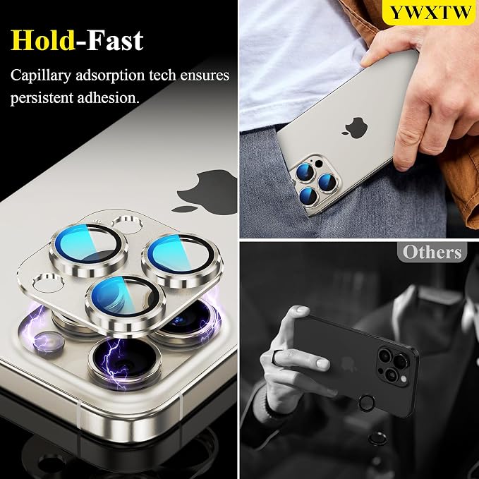 YWXTW Designed for iPhone 16 Pro/iPhone 16 Pro Max Camera Lens Protector, [1:1 Perfect Fit] Full Coverage Matte Metal Tempered Glass Camera Screen Cover Accessories, Case Friendly (Natural Titanium)