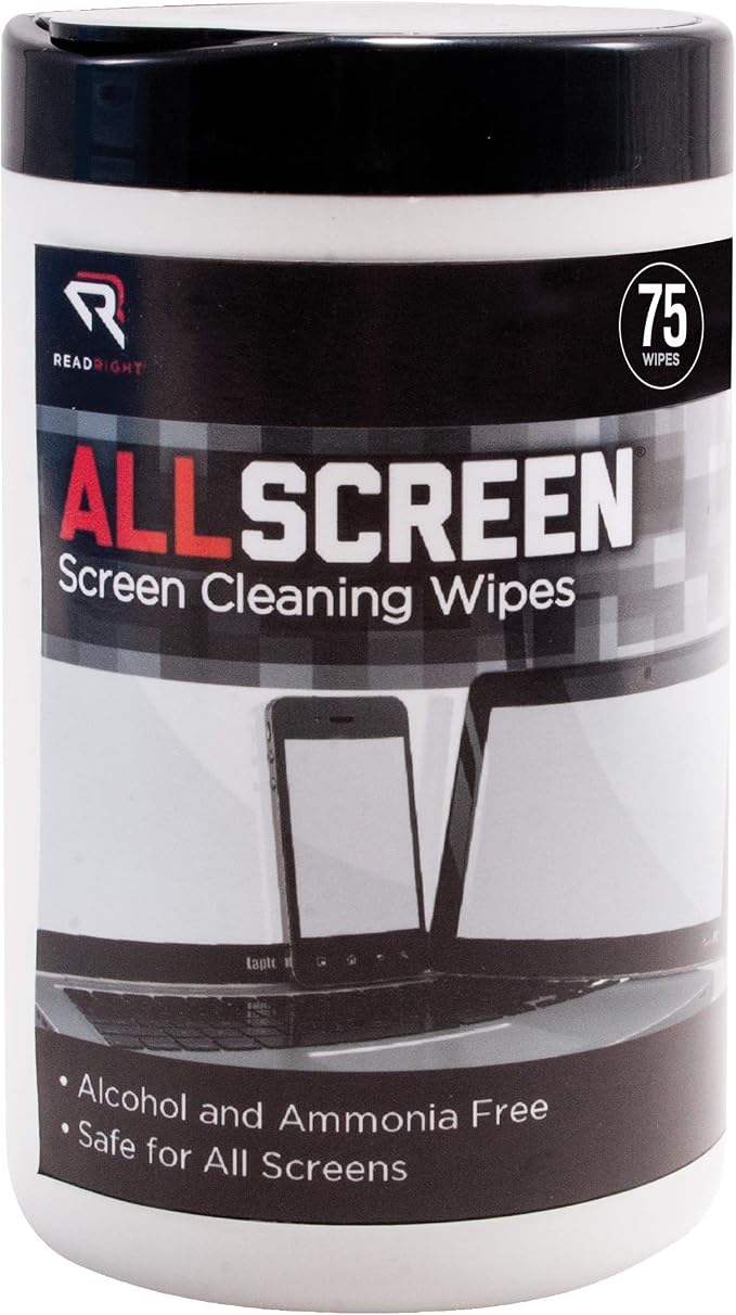 Read Right AllScreen Screen Cleaning Wipes, 1-Ply, 6 x 6, Unscented, White, 75/Tub