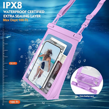 Large Floating Waterproof Phone Pouch, Cell Phone Dry Bag for iPhone 17 16 15 14 13 Pro Max Galaxy Google All Phones, IPX8 Waterproof Bag for Beach Vacation Purple