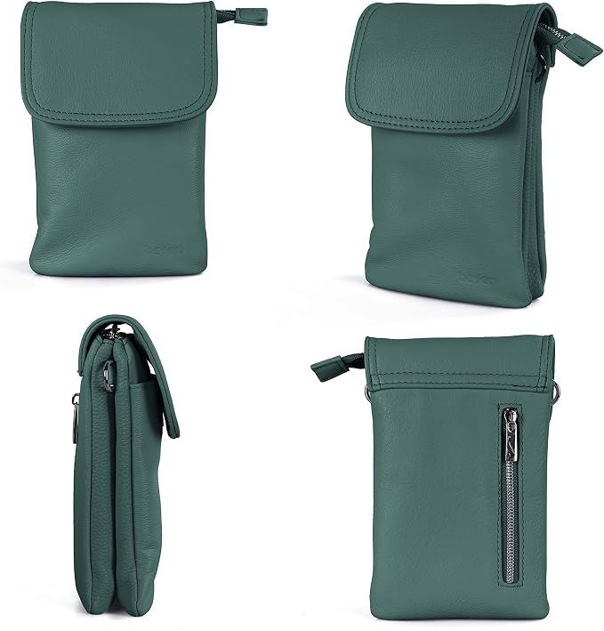 befen Genuine Leather Small Crossbody Bags for Women Cell Phone Bag Cross Body Purses,Silver Zipper