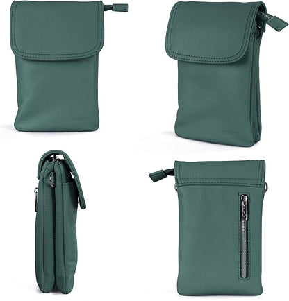 befen Genuine Leather Small Crossbody Bags for Women Cell Phone Bag Cross Body Purses,Silver Zipper