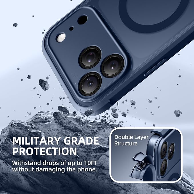 BERFY for iPhone 17 Pro Max Case, Compatible with MagSafe, Built-in Privacy Screen Protector, Camera Protection, Shockproof Full Body Phone Case 6.9", Translucent Blue