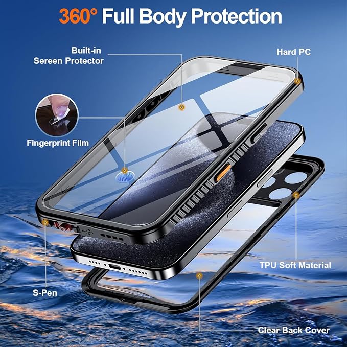 Hualele for iPhone 16 Pro Case Waterproof, [12FT Military-Grade Drop Protection] [IP68 Water Resistance] Full Body Heavy Duty Rugged 360 Protective iPhone 16 Pro Case 6.3 Inch Black