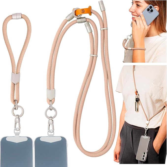 Pulpo 2 in 1 Anti Theft Phone Lanyard and Wrist Strap for iPhone and Android, Adjustable Cell Phone Leash and Universal Tether, Hands Free Strap for Travel Running and Everyday Use, Dusty Pink