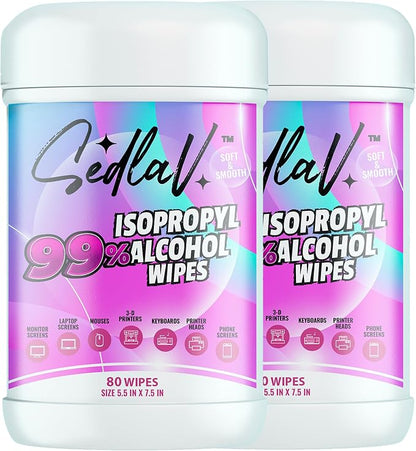SEDLAV 99% Isopropyl Alcohol Wipes Rubbing Alcohol 99 Percent Wipes Alcohol Wipes for Tech Use (80 Count Pack of 2)