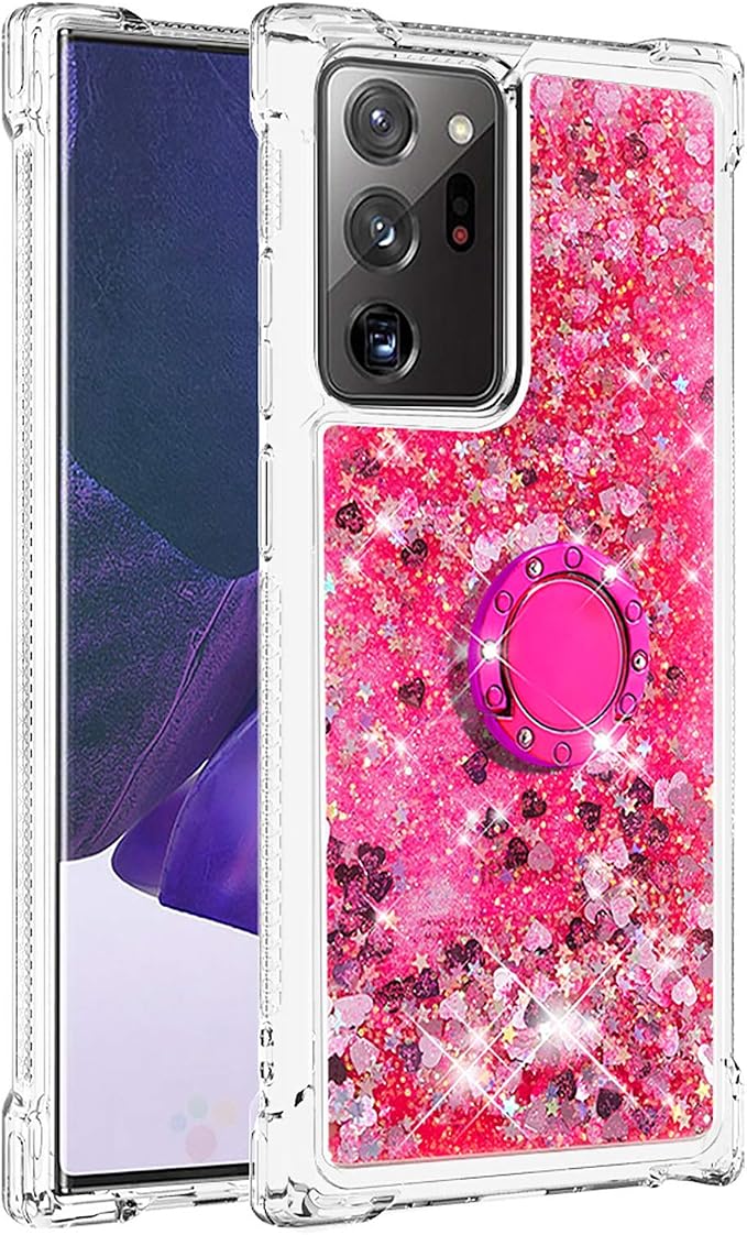 Glitter Phone Case Silicone for Galaxy Note 20 Ultra, Bling Liquid Floating Protective Case with 360°Rotatable Ring Holder Bumper Cover Yellowing-Resistant compatible with Samsung Galaxy Note 20 Ultra