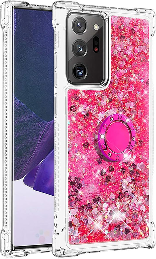 Glitter Phone Case Silicone for Galaxy Note 20 Ultra, Bling Liquid Floating Protective Case with 360°Rotatable Ring Holder Bumper Cover Yellowing-Resistant compatible with Samsung Galaxy Note 20 Ultra