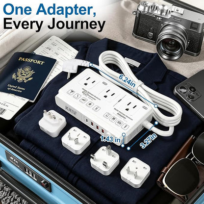 220v to 110v Travel Voltage Converter: International Universal Voltage Converter US to Europe Power Strip Plug Transformer - 2000W Electric Hair Dryer Step Down Outlet Converters for European UK EU