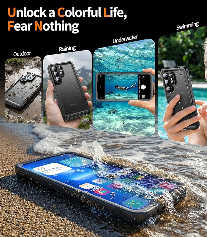 Cozycase for iPhone 16 Pro Max Case Waterproof - 360 Heavy Duty with Screen/Camera Protector Shockproof IP68 Underwater Dustproof Water Shock Proof Full Body/Front and Back Case Black/Frosted Clear