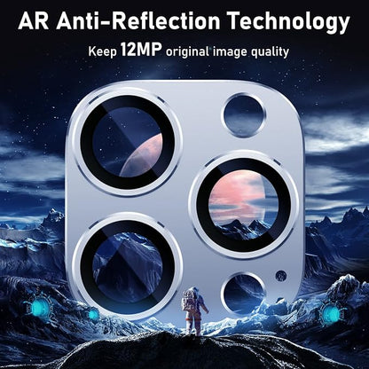 UniqueMe for iPhone 13 Pro/iPhone 13 Pro Max Camera Lens Protector, [Strong Drop Protection] [Not Easy to Fall-off] Metal Ring Tempered Glass Rear Camera Screen Cover - Sierra Blue