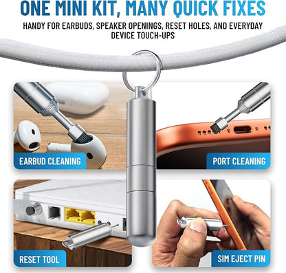 PortPlugs SIM Tray Ejector Tool + Charging Port Cleaning Brush for Phones & Earbuds - SIM Card Removal Tool, Reset Pin, AirPods Utility