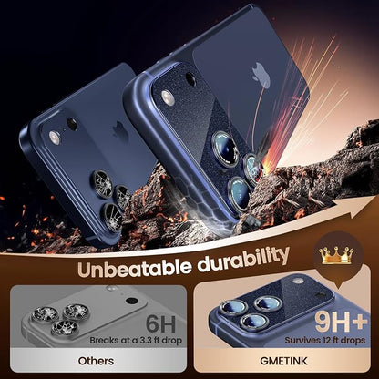Camera Lens Protector Compatible with iPhone 17 Pro - Metal Frame Tempered Glass Cover, [Anti-Scratch] [Drop-Proof][Strong-Adhesion] Rear Camera Screen Cover- Sparkle Deep Blue