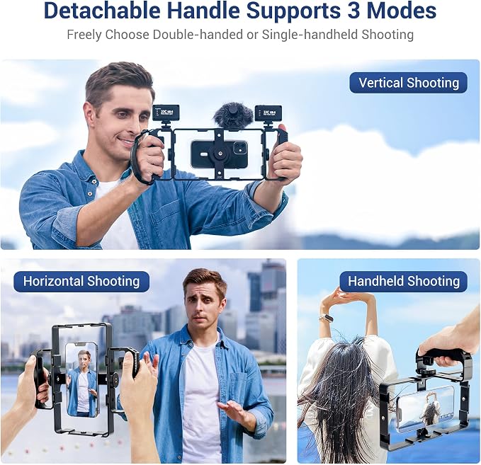 [Wireless Remote] Magnetic Smartphone Video Cage Rig for iPhone 16 15 14 13 12 Pro Max Mini & Magsafe Case,Universal Cell Phone Stabilizer Rig with 6 Cold Shoe Mounts,Phone Cage Rig for Filming