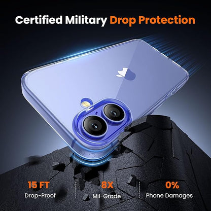 3 in 1 for iPhone 16 Case Clear,[Yellowing-Resistant Acrylic Back] Screen Protector *1 & Camera Lens Protector*1, Shockproof for iPhone 16 Phone Case 6.1 inch Clear