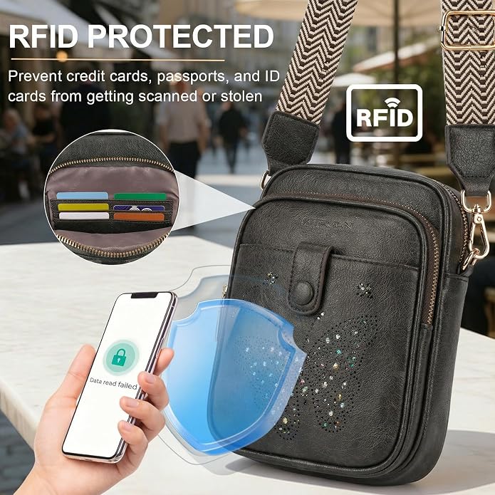 KITEVIUN Crossbody Bags for Women Leather Crossbody Purse Small Shoulder Phone Purse with Adjustable Strap & RFID Card Slots