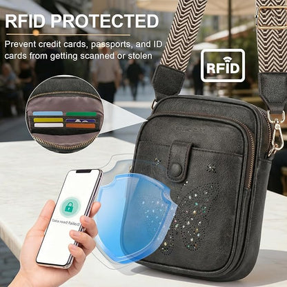 KITEVIUN Crossbody Bags for Women Leather Crossbody Purse Small Shoulder Phone Purse with Adjustable Strap & RFID Card Slots