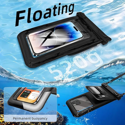 Waterproof Phone Pouch Double Pocket, Floating IPX8 8.5 inch Waterproof Phone Case for Beach Vacation Essentials for Compatible IPhone 16 15 14 Pro Max Galaxy S25 S24 Waterproof Dry Bag Black