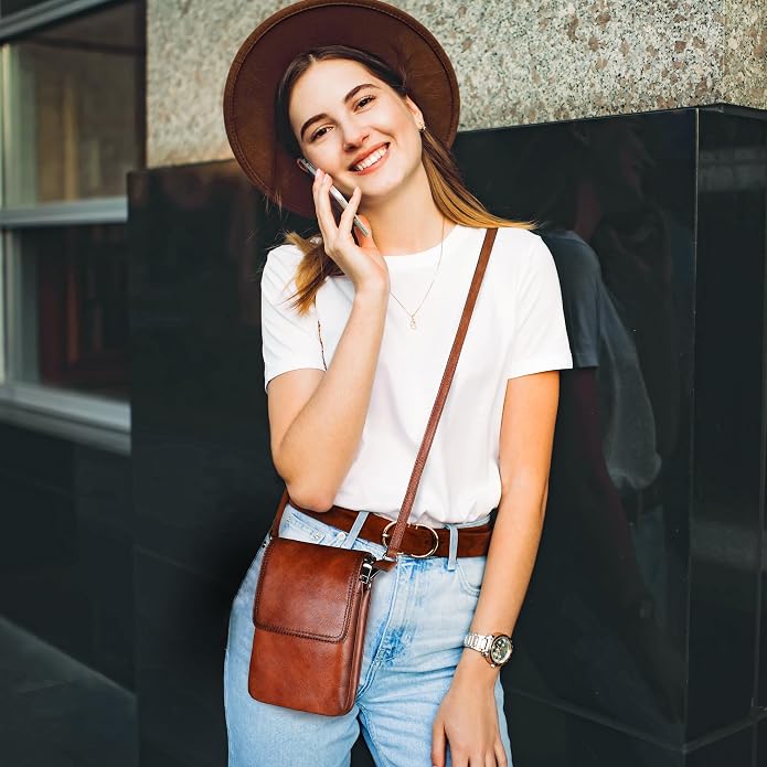 Iswee Leather Crossbody Bags for Women RFID Blocking Cell Phone Purse Small Anti-Theft Zippered with Card slots