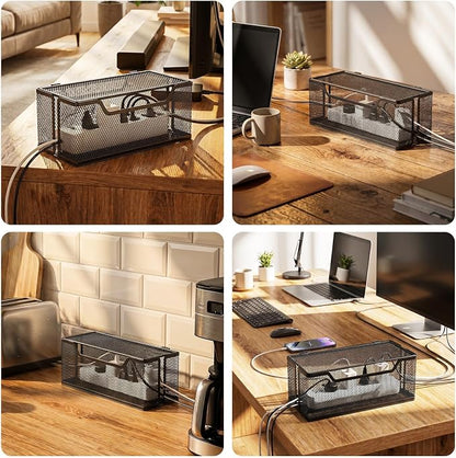 Marbrasse 3 Pack Cable Management Box, Metal Mesh Cord Organizer Box for TV Wires, Electrical Hiding, Power Strip – Under Desk Cable Storage Box with Cable Clips&Reusable Cable Ties for Home/Office