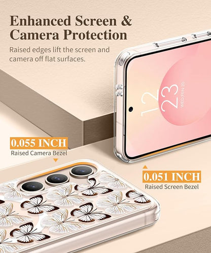 GVIEWIN for Samsung Galaxy S25 Plus Case Compatible with MagSafe, Clear Floral Shockproof Protective Women Phone Case, Non-Yellowing, Screen & Camera Lens Protector for S25 Plus 6.7", Amathusiidae