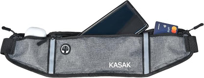 KASAK Slim Running Belt, Ultra Light Bounce-Free Waist Pack with Reflective Strip, Sweatproof Fanny Pack for Phone, Money & Keys – Running, Hiking, Cycling, Travel