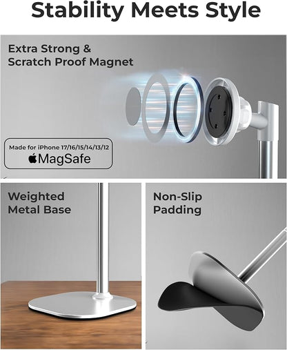 COOPER MagStand - iPhone Stand for Desk & Video Recording, Compatible with MagSafe, Stand for iPhone 17 Pro Max Plus, 16/15/14/13/12 (x2 Pack - Frost White)