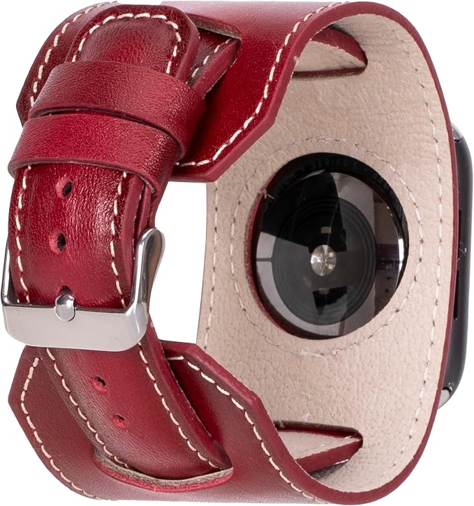 HARDISTON Cuff Watch Band Compatible with Apple 46mm for Men & Women, Handmade Genuine Leather, Compatible with iWatch Series 11 10 9 8 7 6 5 4 3 2 1 SE Ultra, Wrist Bracelet Arm Band, Large/Band-Red