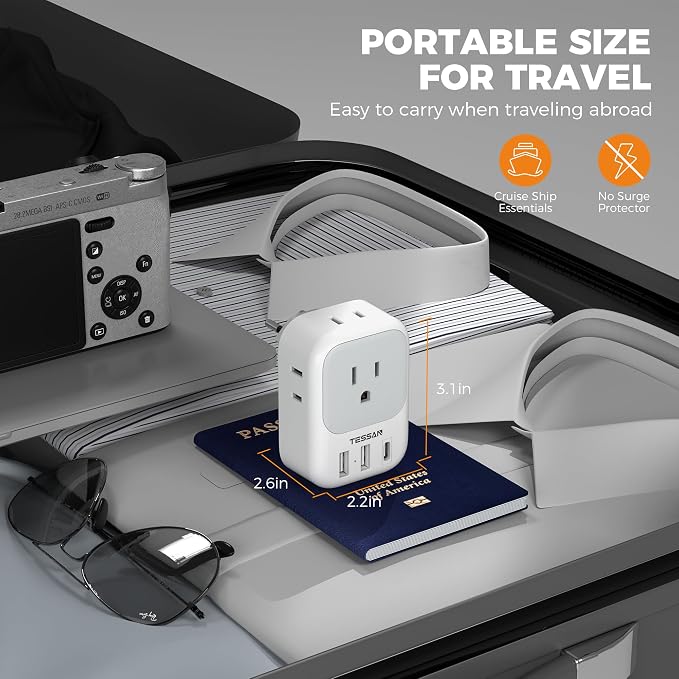 TESSAN Switzerland Travel Plug Adapter, Type J Plug, 2 Pack | 4 Outlets, 3 USB Charging Ports (1 USB C PD 20W), US to Switzerland, Liechtenstein, Rwanda