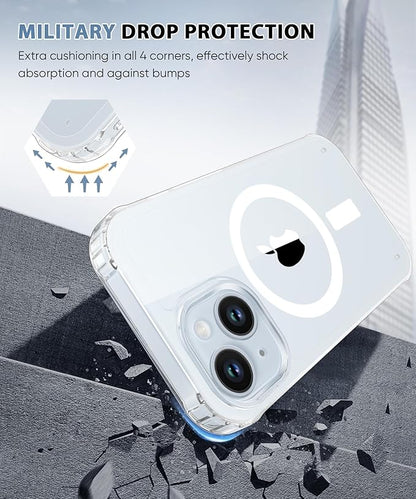 Compatible with iPhone 15 Case Clear, Built-in Screen Protector, with Camera Lens Protector, [Compatible with MagSafe] Full Body Phone Case, Magnetic Protective Cover for 15 6.1" (Clear)