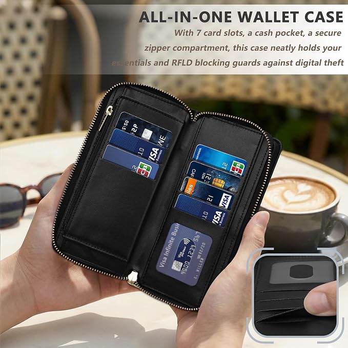 Rssviss Crossbody Case for Samsung Galaxy S26 Ultra Case Wallet, RFID Blocking Leather with Card Holder Kickstand, Handbag Zipper Flip Cover with Wrist Strap for S26 Ultra 6.9" Men Women, Black