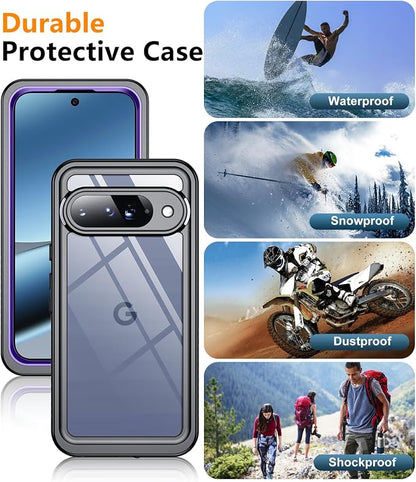 Temdan for Google Pixel 10 Pro XL Case Waterproof,Built-in Lens & Screen Protector[Full Body Shockproof][Military Dropproof][Dustproof][IP68 Underwater] for Pixel 10 Pro XL 6.8”-Purple/Clear