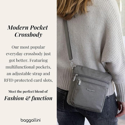 Baggallini Modern Pocket Crossbody Bag for Women, 8.5"x8.5" Handbag Purse with RFID, Lightweight Water-Resistant