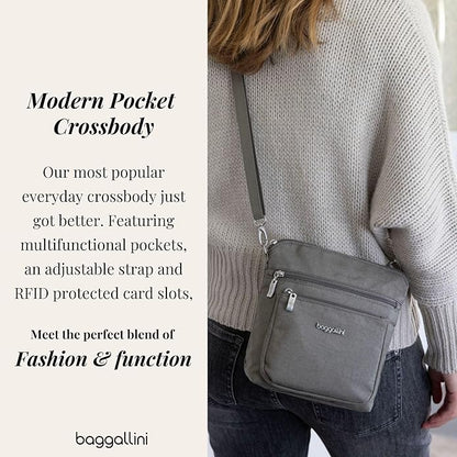 Baggallini Modern Pocket Crossbody Bag for Women, 8.5"x8.5" Handbag Purse with RFID, Lightweight Water-Resistant