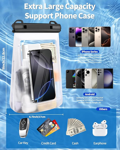 Extra Large Size Waterproof Phone Pouch - [Floating] Water Proof Pouch for iPhone Galaxy Google and More, IPX8 Waterproof Dry Bag for Beach Vacation Belongings