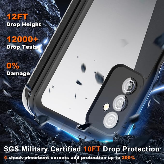 Hualele Galaxy A25 5G Case Waterproof, Built in Lens & Screen Protector Rugged Full Body Heavy Duty Protective Shockproof IP68 Underwater Case for Samsung Galaxy A25 Black