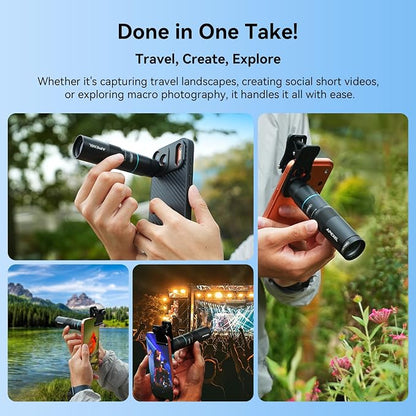 APEXEL 10X Tele-Macro Pro Dual Lens 2-in-1, Portable Clip-On Telephoto Macro Lens for Galaxy 25 Ultra, Pro Photography for Travel, Concert, Exploration