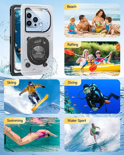 Waterproof Phone Case, IPX8 Underwater Floating Pouch for Snorkeling Swimming Beach Cruise Travel, Water Proof Dry Case for iPhone 17/16/15/14 Pro, Samsung Galaxy S26/S25/S24 (Black)