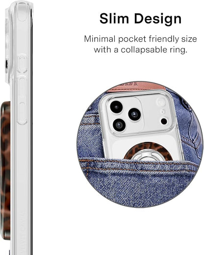 VELVET CAVIAR Compatible with MagSafe Phone Grip 2.0 | Cute Magnetic Ring Holder | Finger Loop Kickstand | Pop On Accessory for iPhone 17, 16, 15, 14, 13, 12 | It Girl Leopard