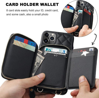 Bocasal Crossbody Wallet Case for iPhone 11 Pro Max, RFID Blocking PU Leather Zipper Handbag Purse Flip Cover, Kickstand Folio Case with Card Slots Holder Wrist Strap Lanyard 6.5 Inch (Black)