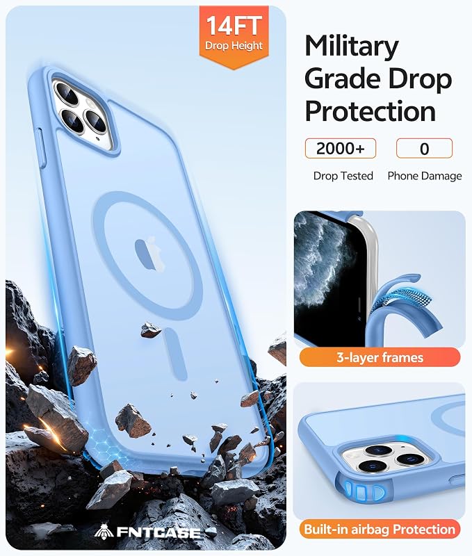 FNTCASE for iPhone 11 Pro Case: [Compatible with Magsafe] Translucent Matte Magnetic Phone Cover - Military Grade Drop Protection Shockproof Protective for iPhone 11Pro 2019 Cases - Light Blue