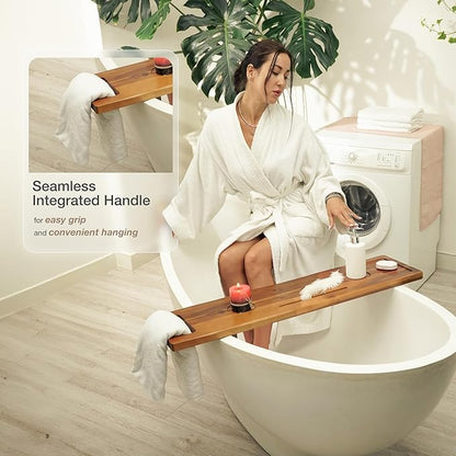 Tinamo Acacia Bathtub Caddy Tray Table | 39 x 9.75 x 2.5 Inch Large Bath Tub Tray Wooden | Anti-Tipping, Sustainable Tub Tray for Bathtub | Bathtub Accessories Holders for Bathtub (Acacia, 39x9.75)