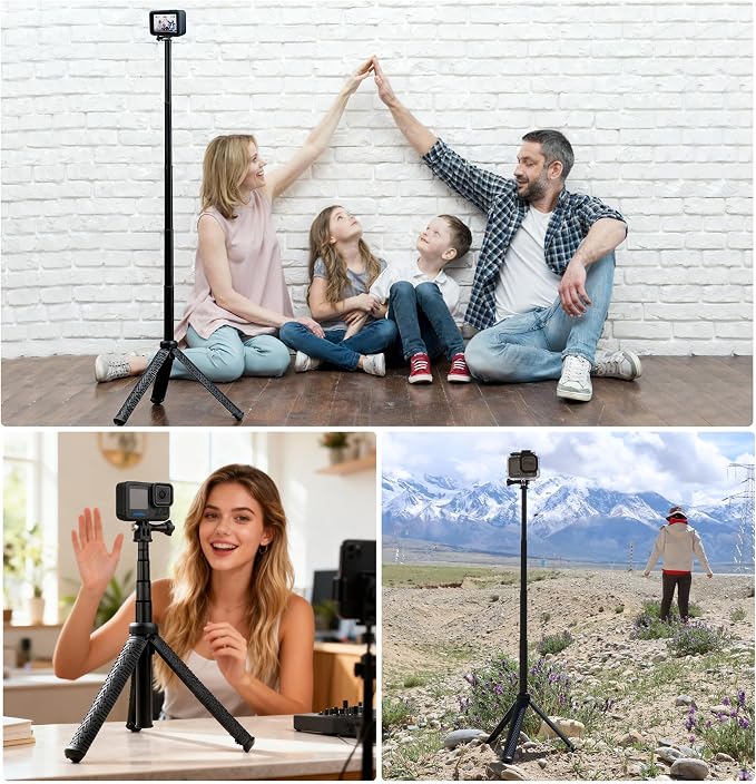 GEPULY Waterproof Selfie Stick Underwater Tripod Pole Hand Grip for Go Pro Hero 13 12 11 10 9 8 7 6 5 4, AKASO,SJCAM,DJI Action 6 Cameras(3-in-1: Monopod,Selfie Stick,Tripod Stand)