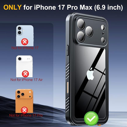 ANTSHARE for iPhone 17 Pro Max Case, IP68 Waterproof Shockproof Case, [Built-in Screen Protector] - 12 FT Military Dropproof - Full Body Heavy Duty Rugged Phone Cover 6.9 inches - Blue/Clear