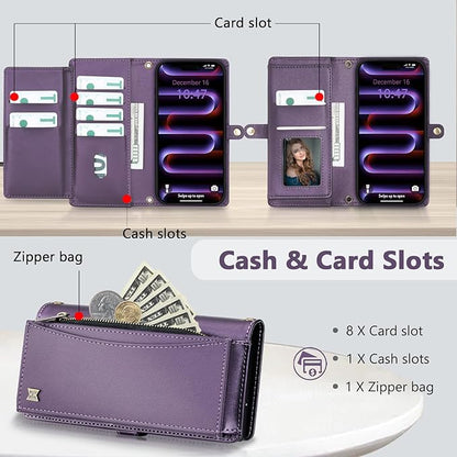 Wallet Case for iPhone 16 Pro Max with Card Holder/Crossbody Wallet/Strap| RFID Blocking | Magnetic | Kickstand | Detachable | PU Leather Phone Case for iPhone 16 Pro Max,6.9 in,Purple