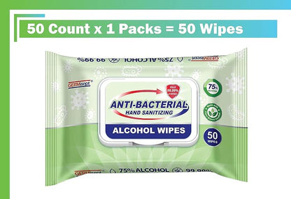 Advanced 75% Alcohol Antiseptic Hand Sanitizer Multipurpose Wipes (50 Count x 2 Pack : 50 Wipes)