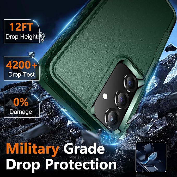 SPIDERCASE Designed for Samsung Galaxy S25 Plus Case, [10 FT Military Grade Drop Protection],2 Pack [Tempered Glass Screen Protector+Camera Lens Protector] Heavy Duty Shockproof Case,Deep Green
