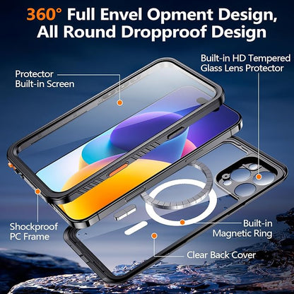 xiwxi for iPhone 16 Pro Max Case Waterproof,[IP68 Underwater][Built-in Screen Protector ][Compatible with MagSafe][15FT Military Dropproof][Dustproof] Full Body Shockproof Protective Phone Case 6.9"