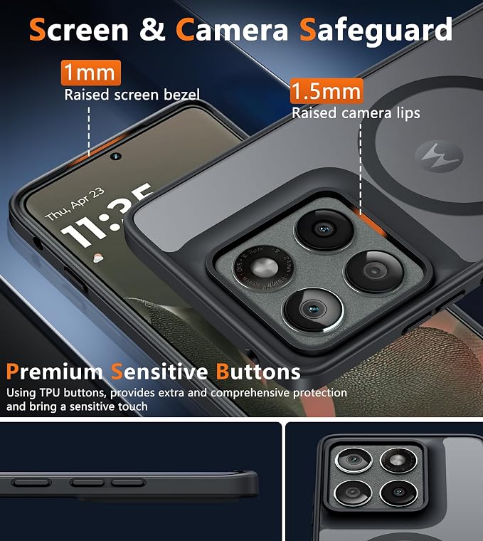 FNTCASE for Motorola Edge-2025 Magnetic Case: Matte Textured Military Grade Drop Protection Translucent Cell Phone Cover - Slim Rugged Durable Shockproof Protective Bumper Phonecase(6.6 inch/Black)